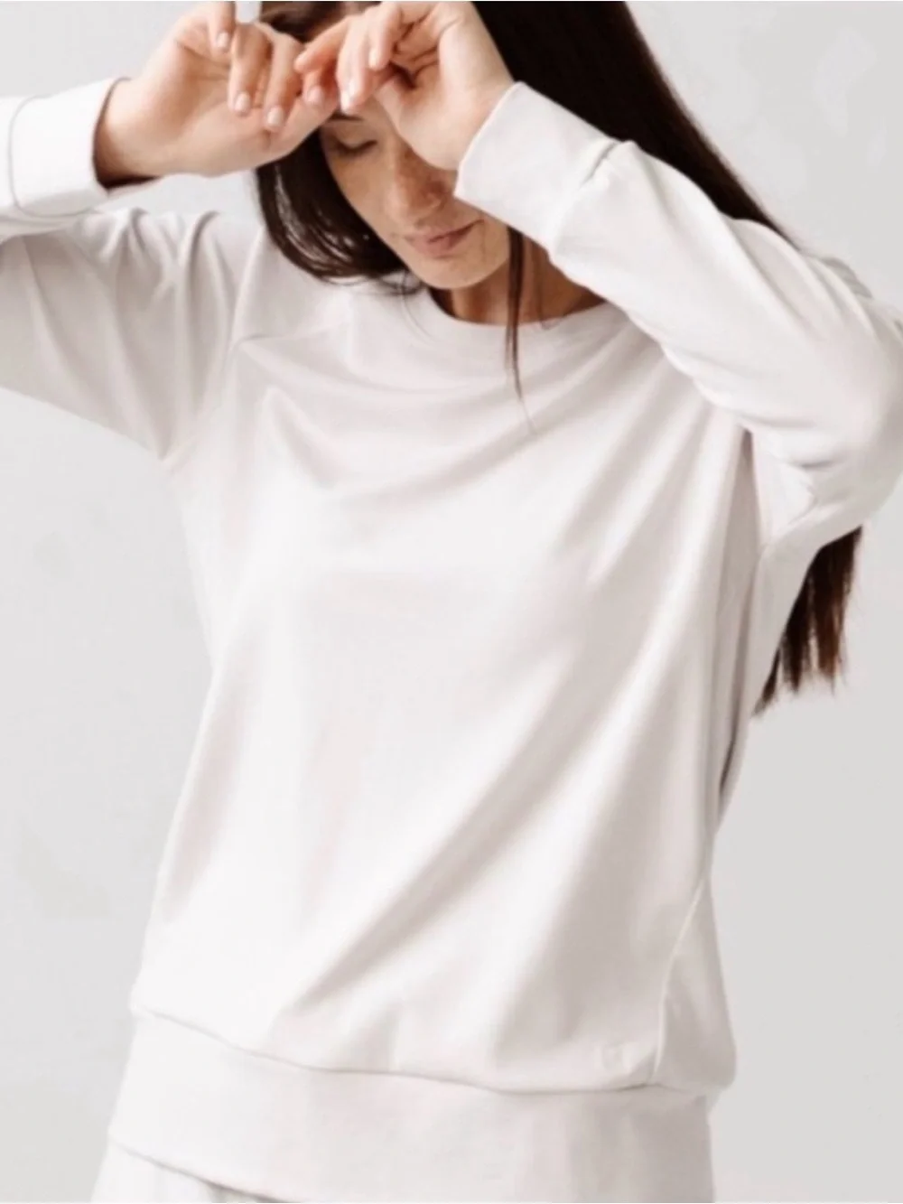 Cozy Earth Bamboo Ultra Soft Raglan Pullover Crew Top Ivory Size XXL 895